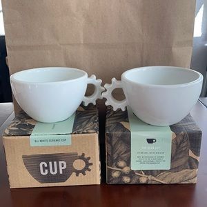 Alpha Dominche 8 oz white ceramic “The Gear” cup - set of 2